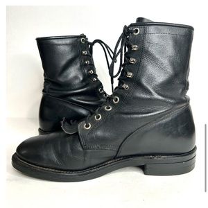 Vintage 90s BOULET Ropers Lace Up Leather Boots Black Leather Tassels M6.5 W8.5